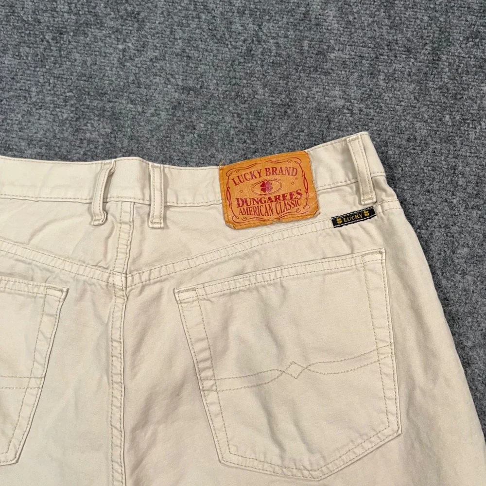 VTG Lucky Brand Dungarees Pants Mens 36x32 Baggy Made in USA Beige Utility Gorp